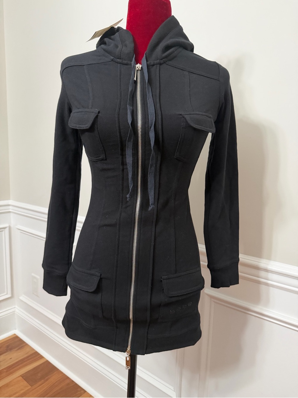 bebe Black Hooded Zip-Up Utility Jacket